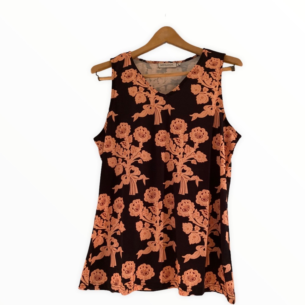 Brand New Black & Peachy Orange floral Top